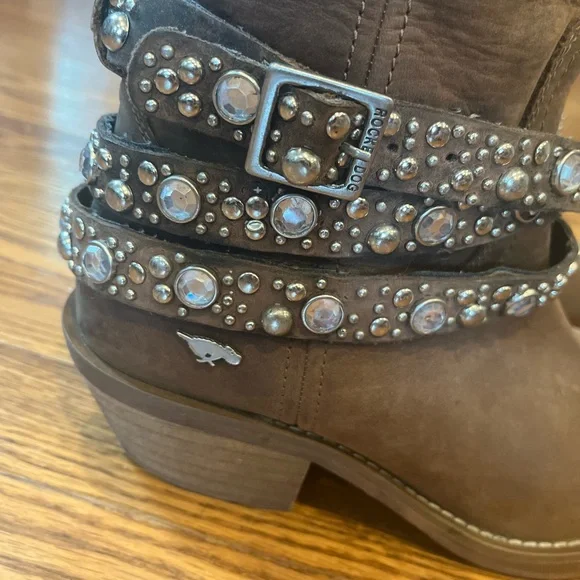 Rocketdog Rhinestone Embellished Brown Leather Western Boot Women’s Size 8 - Picture 2 of 12